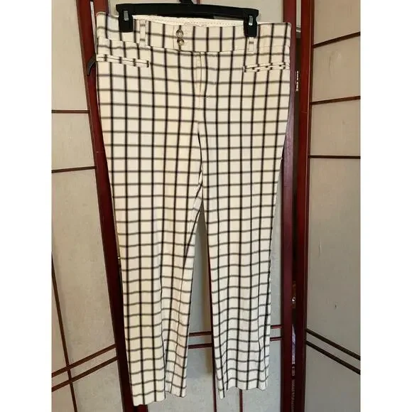 Anthropologie Essential Slim Ankle Pants Size 8 White Black Grid Pattern EUC - Picture 7 of 7